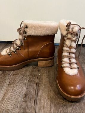 Kork-Ease Chestnut Brown Lace-Up Faux-Shearling winter Boots